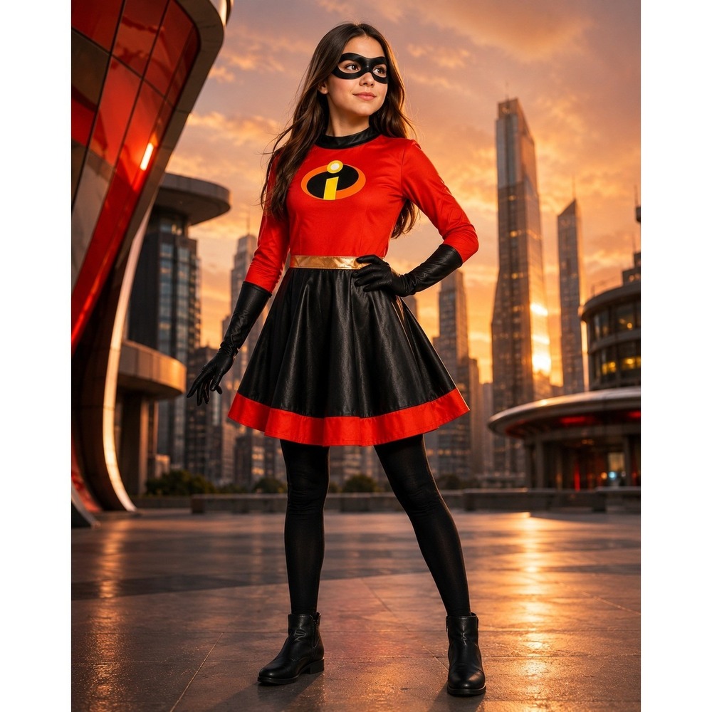 Disney Incredibles 2 Violet Kids Costume Girls L 10-12 Dress Mask Gloves Tights